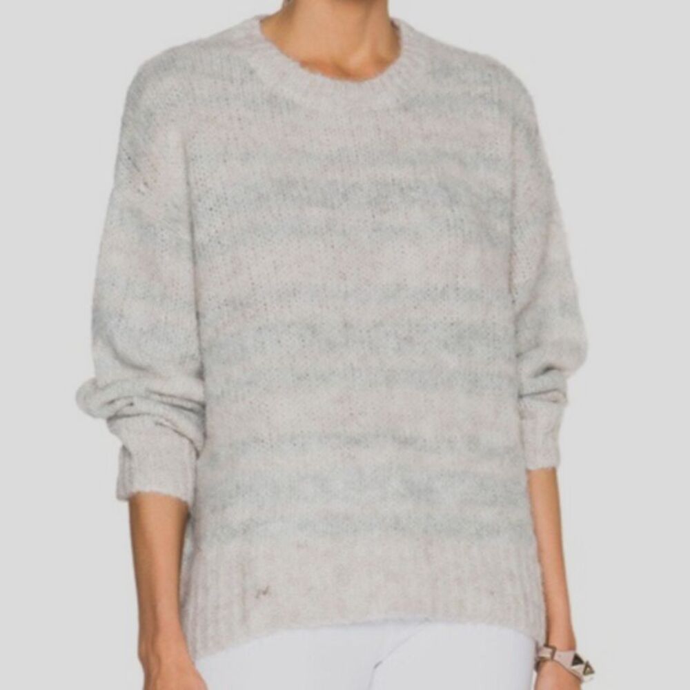 IRO Sagal Grey Zebra Striped Wool Blend Sweater Crewneck Long Sleeve Luxury S